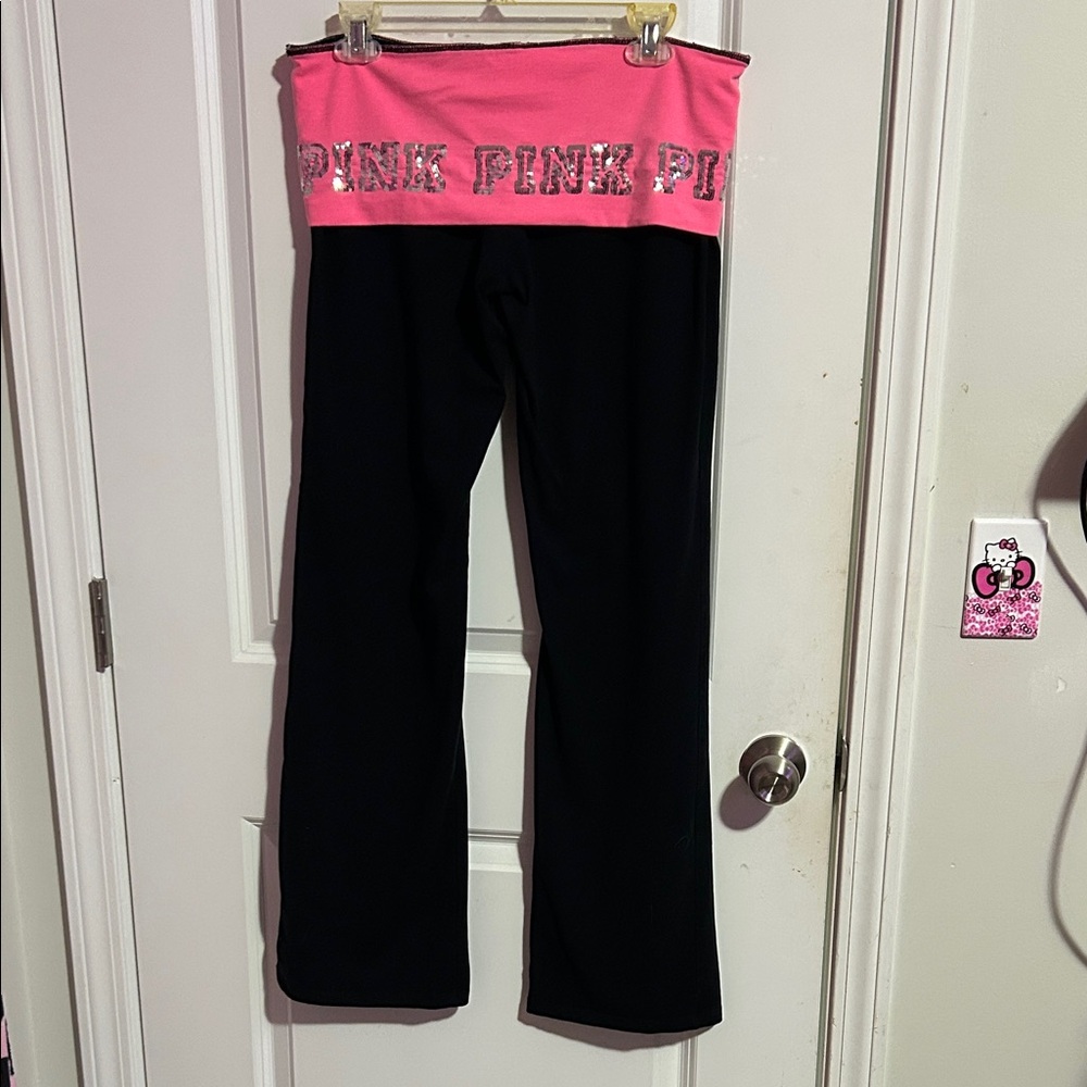 Pink VS Fold over flare yoga pants